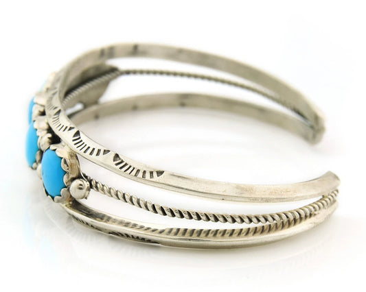 Navajo Cuff Bracelet Sterling Silver Vintage Turquoise Signed H