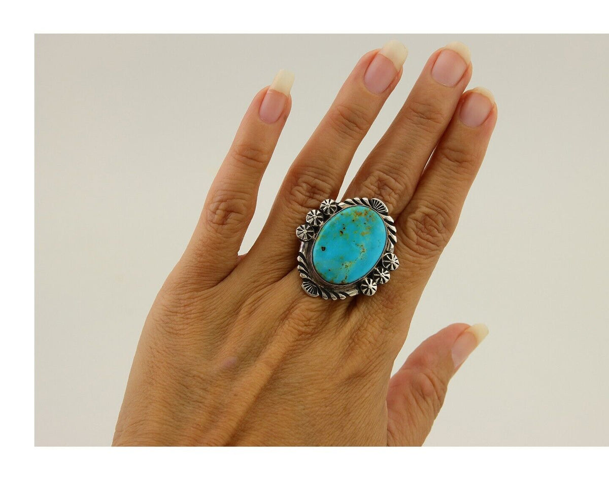 Navajo Ring 925 Sterling Silver Natural Turquoise Signed Mike Begay C.80's