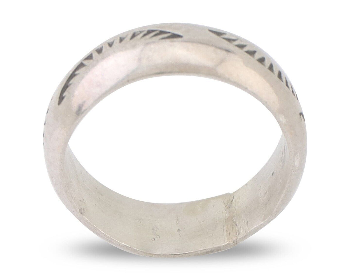 Navajo Hand Stamped Band 925 Silver 6.0 mm Signed Larry Chavez Size 5.0 C.80's