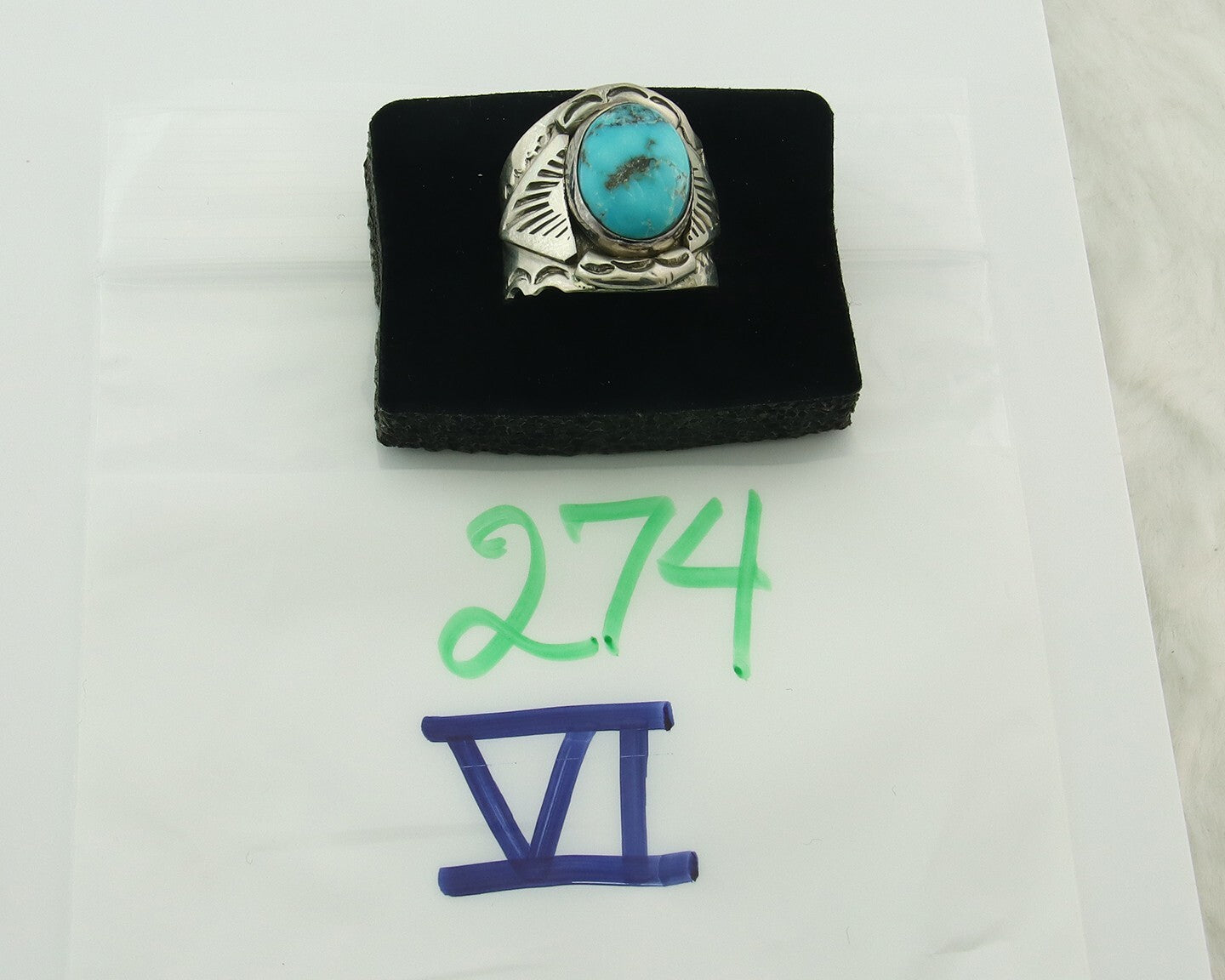 Vintage Navajo Ring 925 Sterling Silver Turquoise Signed Juan Guerro Size 12