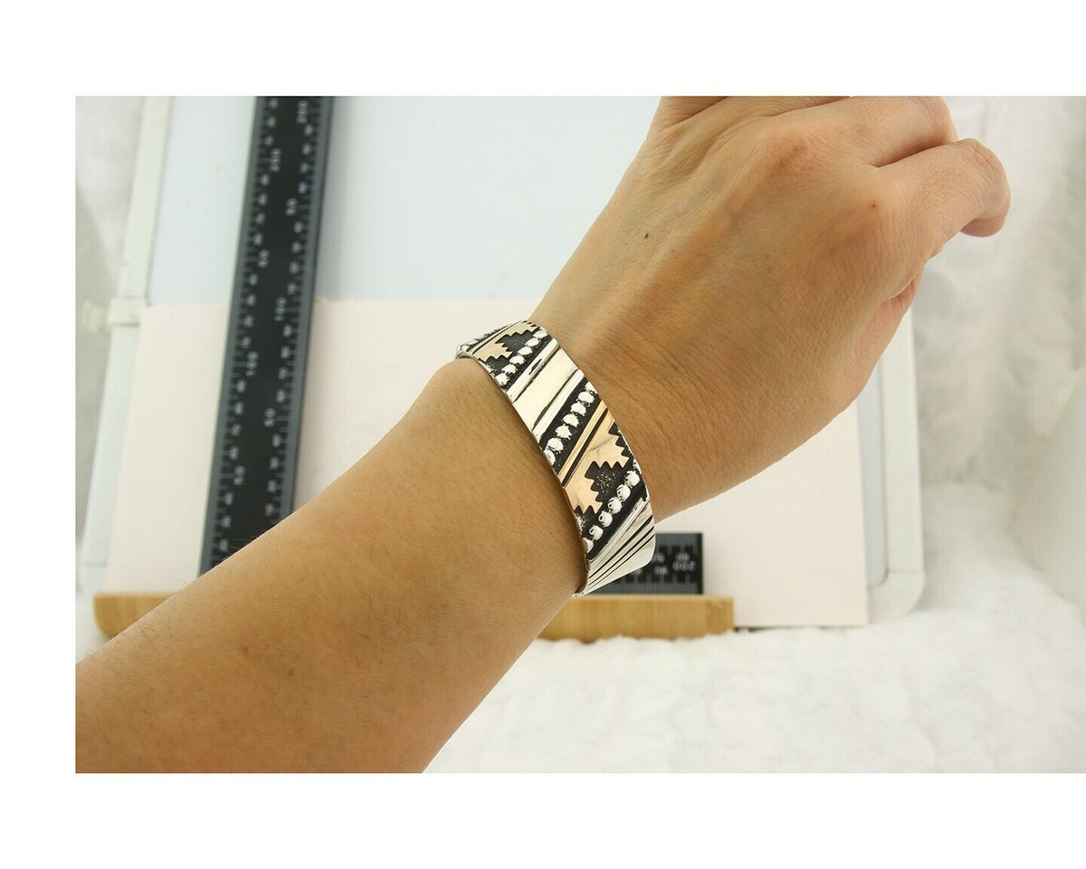 Navajo Bracelet Gold & 925 Silver Handmade 16 mm Wide Signed Thomas Singer C80s
