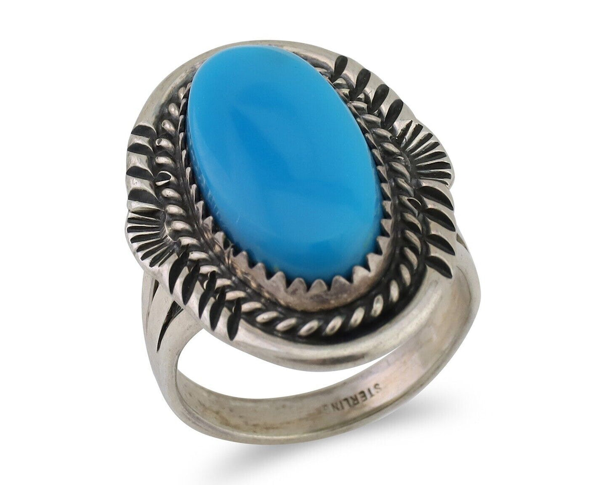 Navajo Hand Stamped Ring 925 Silver Natural Turquoise Native Artist C.80's