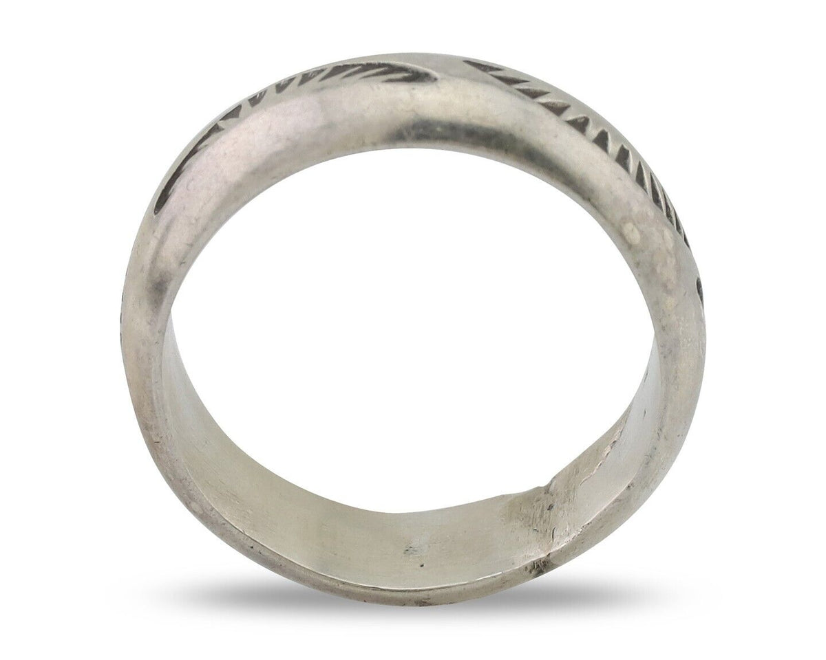 Navajo Hand Stamped Band 925 Silver 6.0 mm Signed Larry Chavez Size 5.5 C.80's