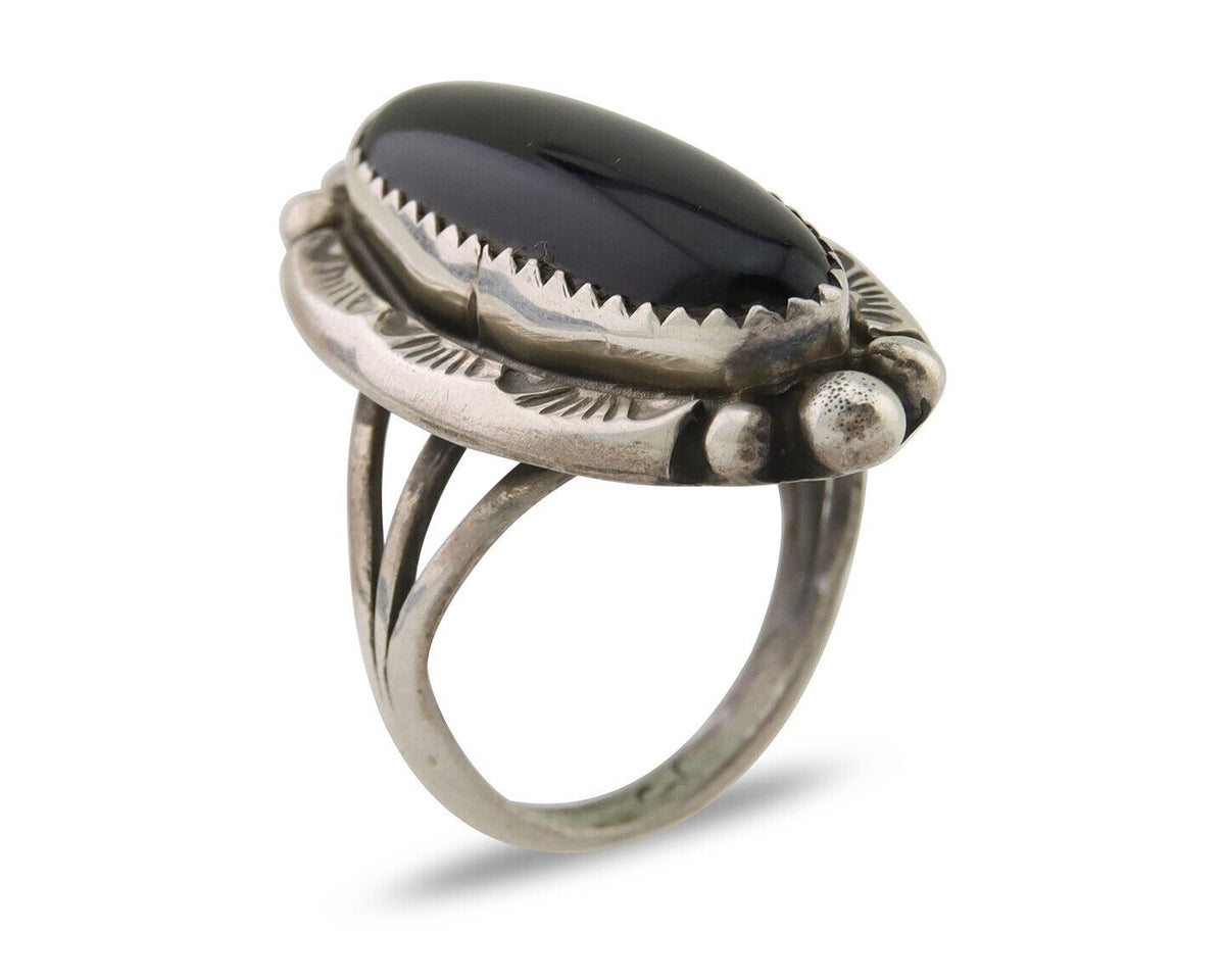 Navajo Handmade Ring 925 Silver Black Onyx Artist Signed SC C.80's