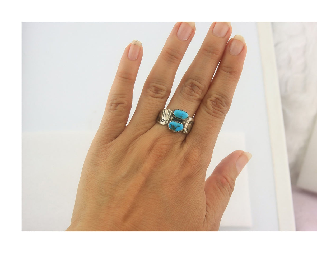 Navajo Ring Sterling Silver Authentic Vintage Turquoise Size 9.5