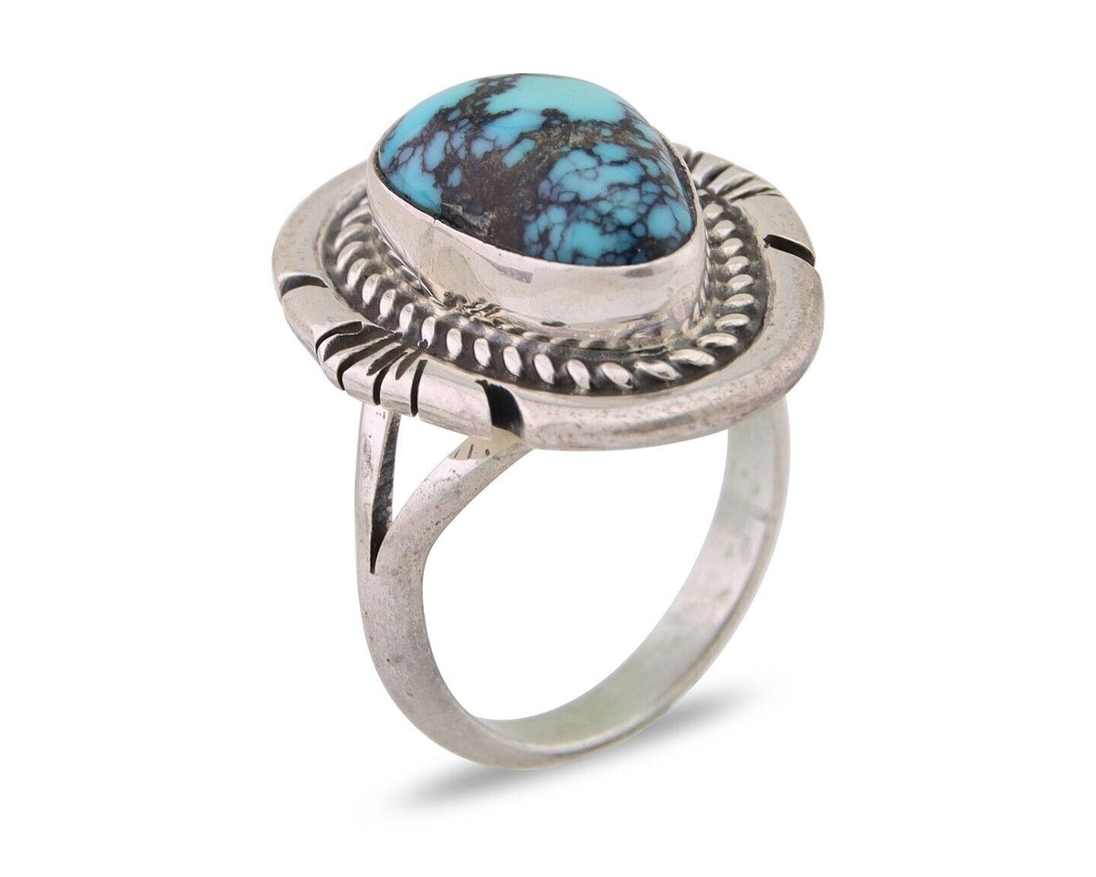 Navajo Ring 925 Silver Spiderweb Turquoise Signed Jon McCray C.80's