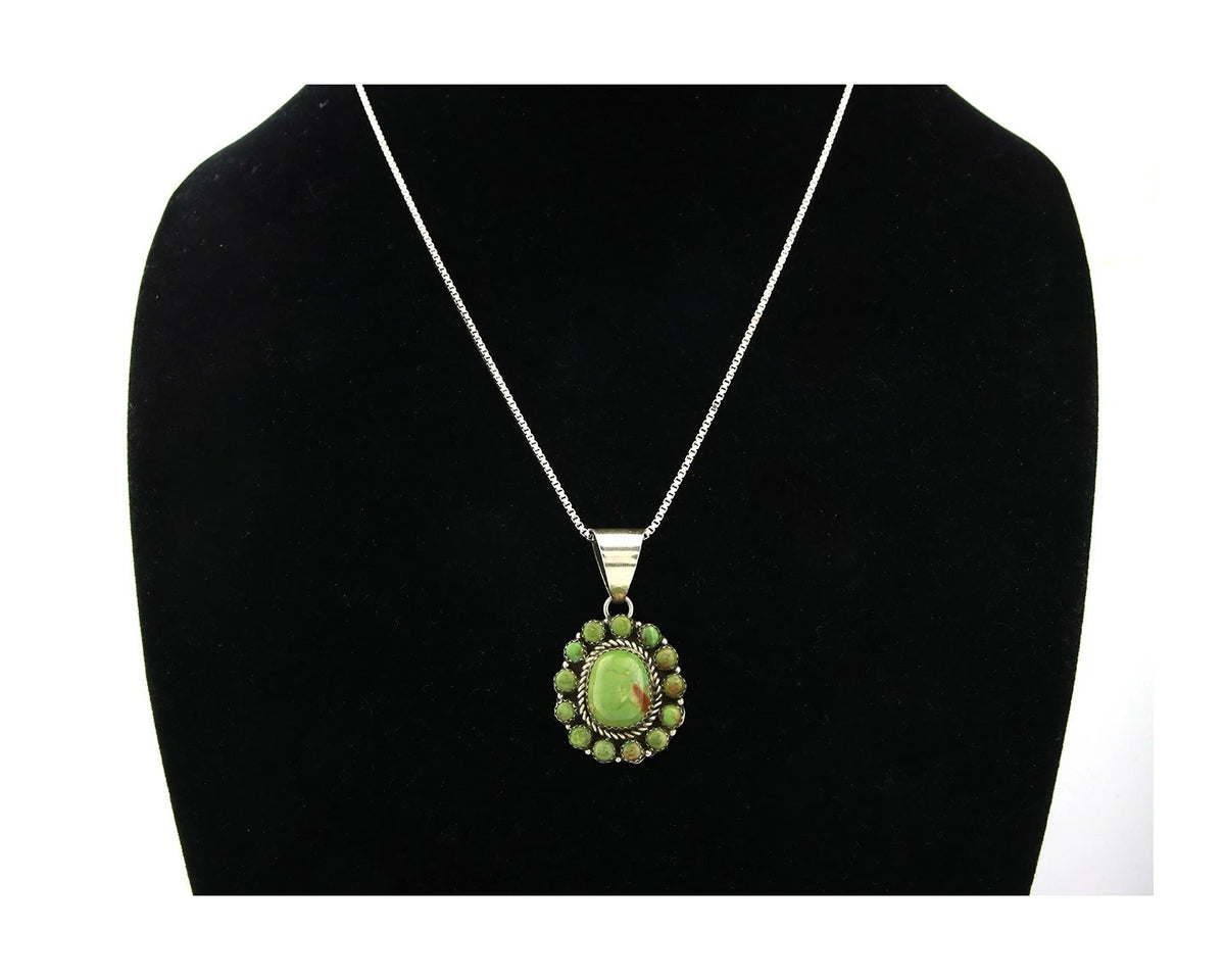 Navajo Necklace Sterling Silver Nalural Green Turquoise Signed Patrick Yazzie