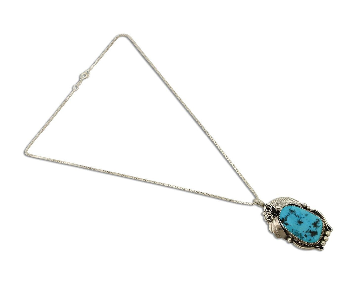 Navajo Necklace Pendant 925 Silver Blue Turquoise Signed Justin Morris C.80's