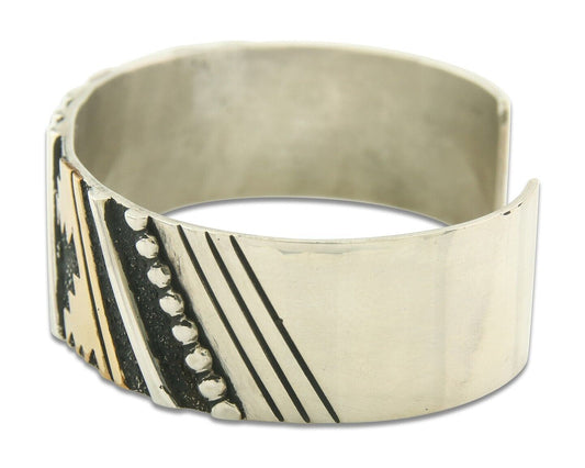 Navajo Bracelet Gold & 925 Silver Handmade 16 mm Wide Signed Thomas Singer C80s