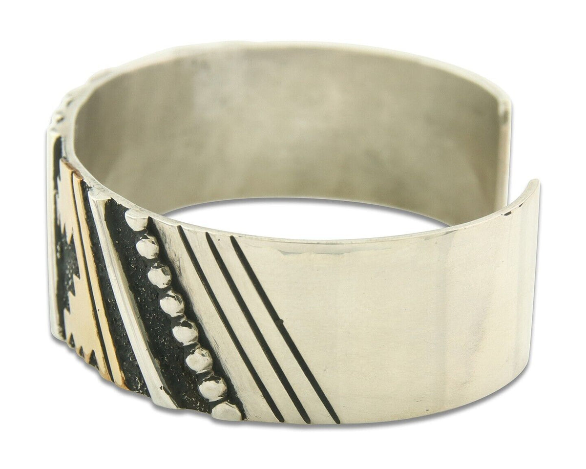 Navajo Bracelet Gold & 925 Silver Handmade 16 mm Wide Signed Thomas Singer C80s