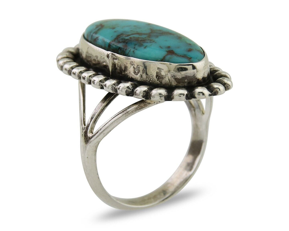 Navajo Shield Ring 925 Silver Arizona Turquoise Native Artist C.80's