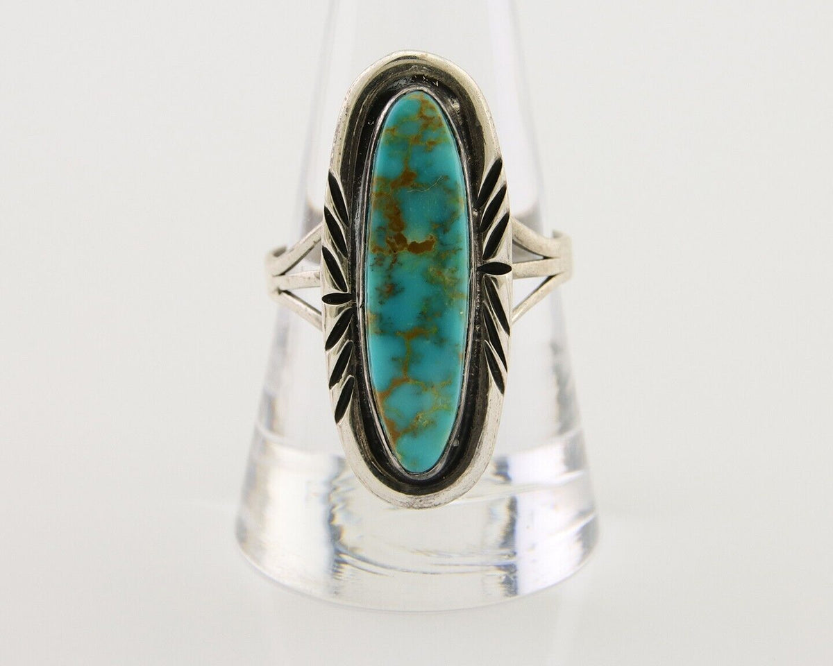 Navajo Ring 925 Silver Nevada Blue Turquoise Signed MC C.80's