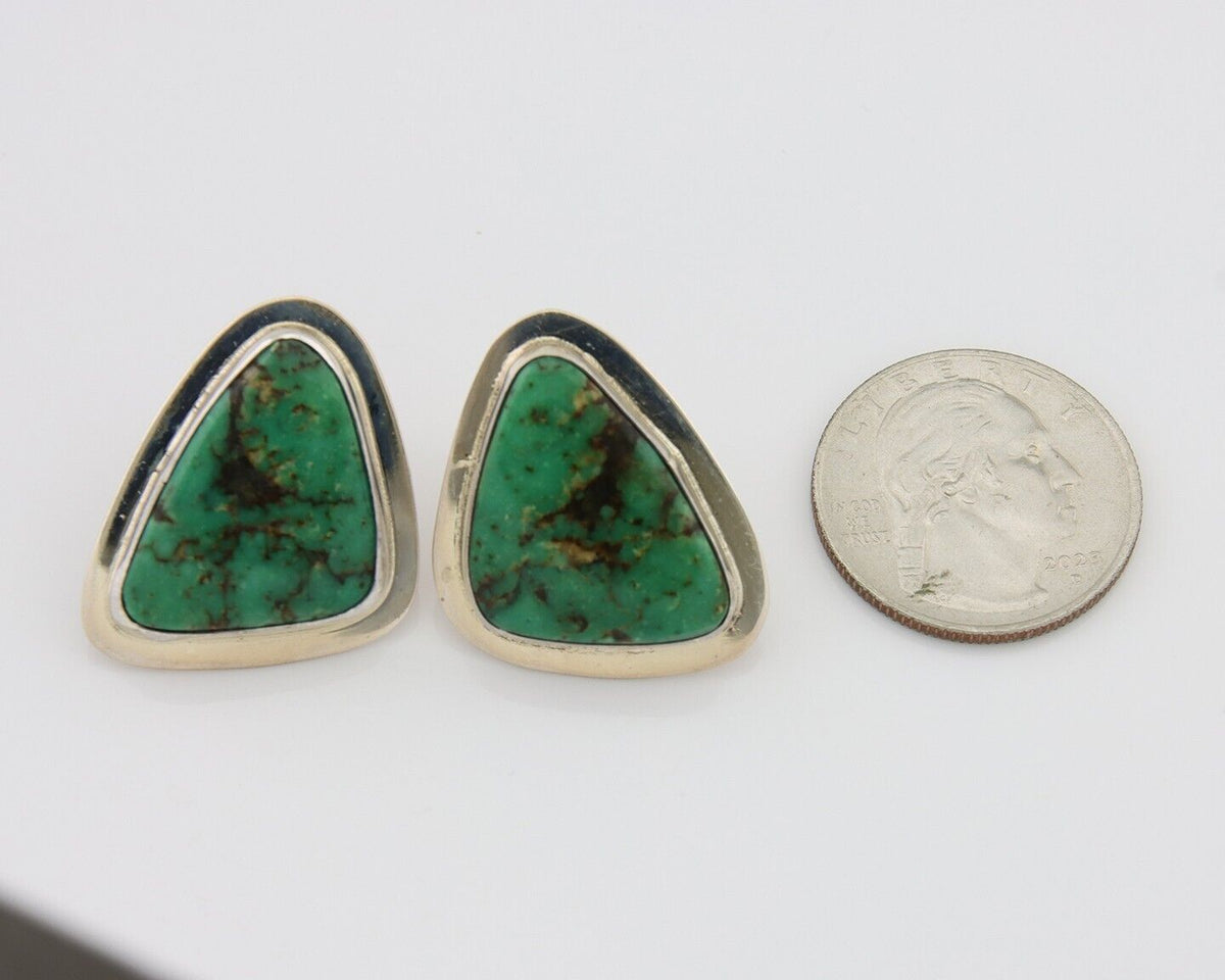 Navajo Shield Earrings 925 Silver Natural Turquoise Artist Signed M.S. C.80's