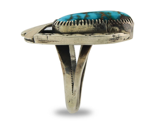 Huge Navajo Ring Sterling Silver Vintage Turquoise Signed Size 7.5 Signed Yazzie