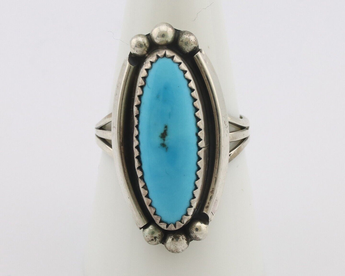 Navajo Ring .925 Silver Sleeping Beauty Turquoise Signed SkyStone Creations C80s