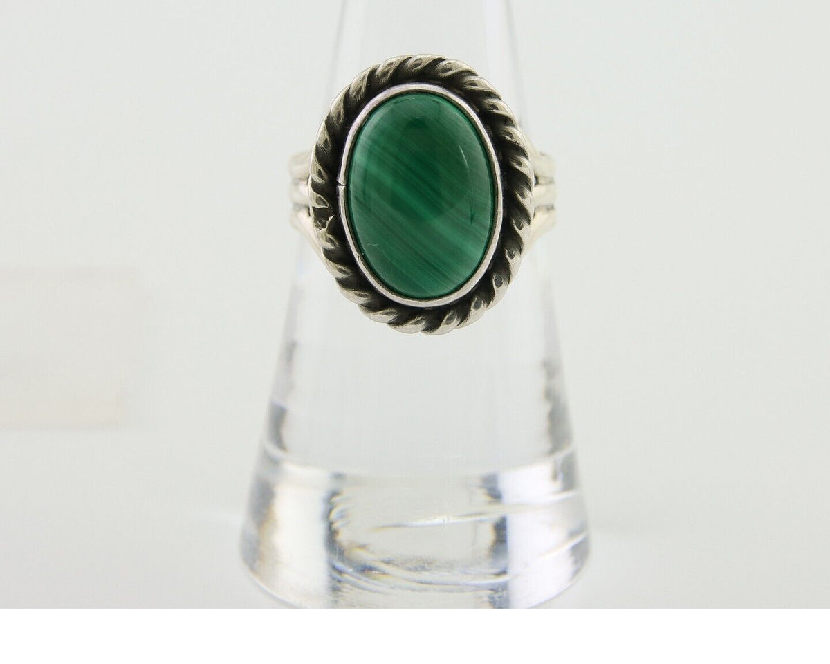 Navajo Ring 925 Silver Natural Malachite Native American Artist C.80's