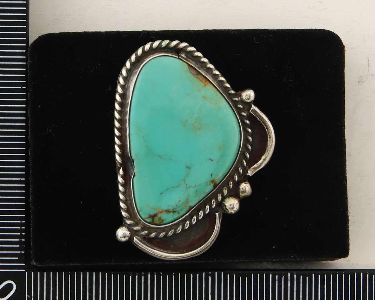 Navajo Ring 925 Sterling Natural Mined Turquoise Handmade C.80's Size 6.5