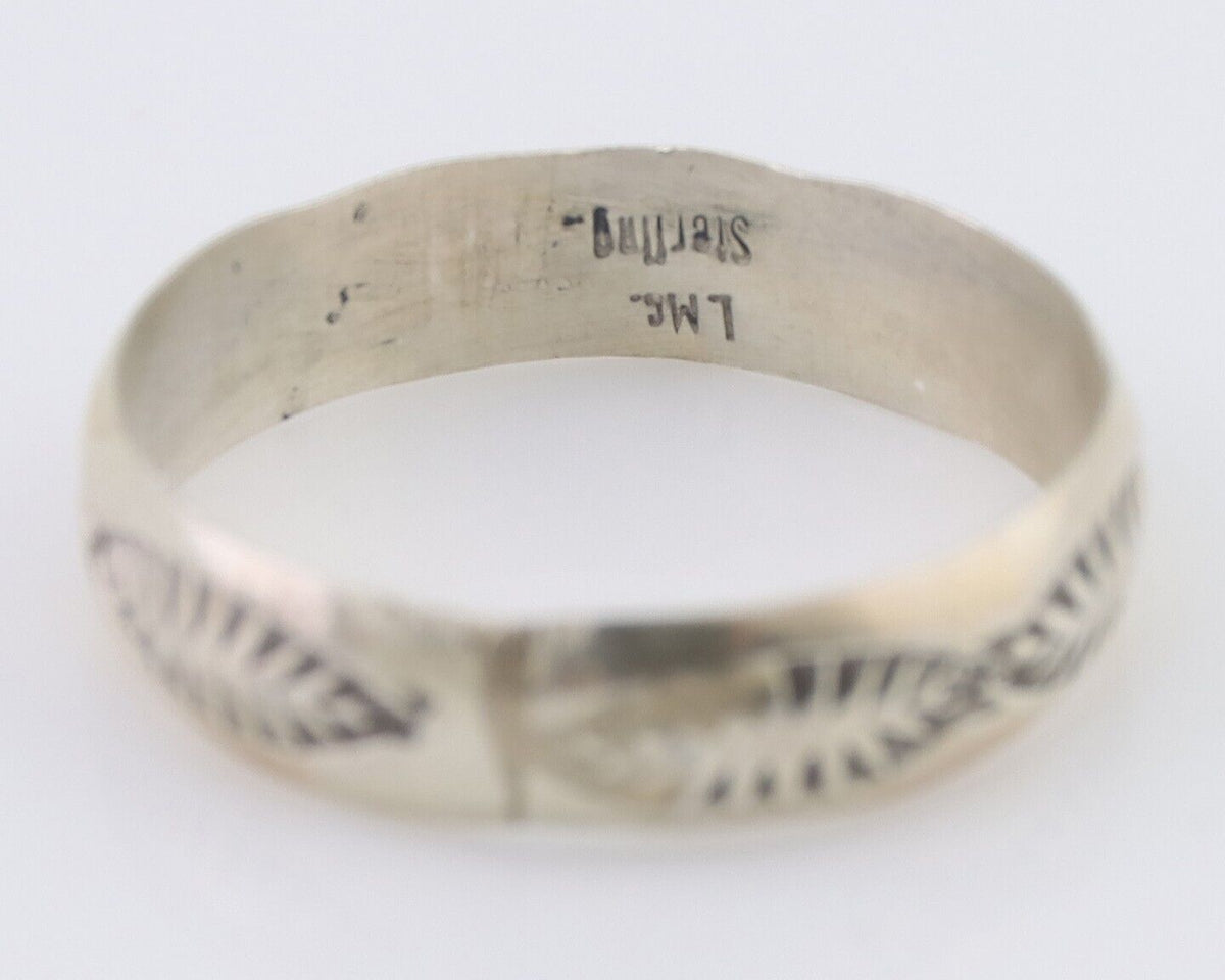 Navajo Hand Stamped Band 925 Silver 5.0 mm Signed Larry Chavez Size 8.5 C.80's