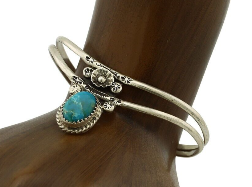 Navajo Bracelet 925 Silver Kingman Turquoise Artist Native American C.80's