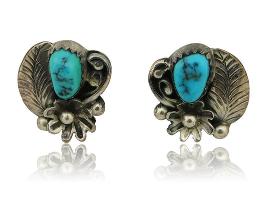 Navajo Dangle Earrings 925 Silver Natural Turquoise Native American Artist C80s