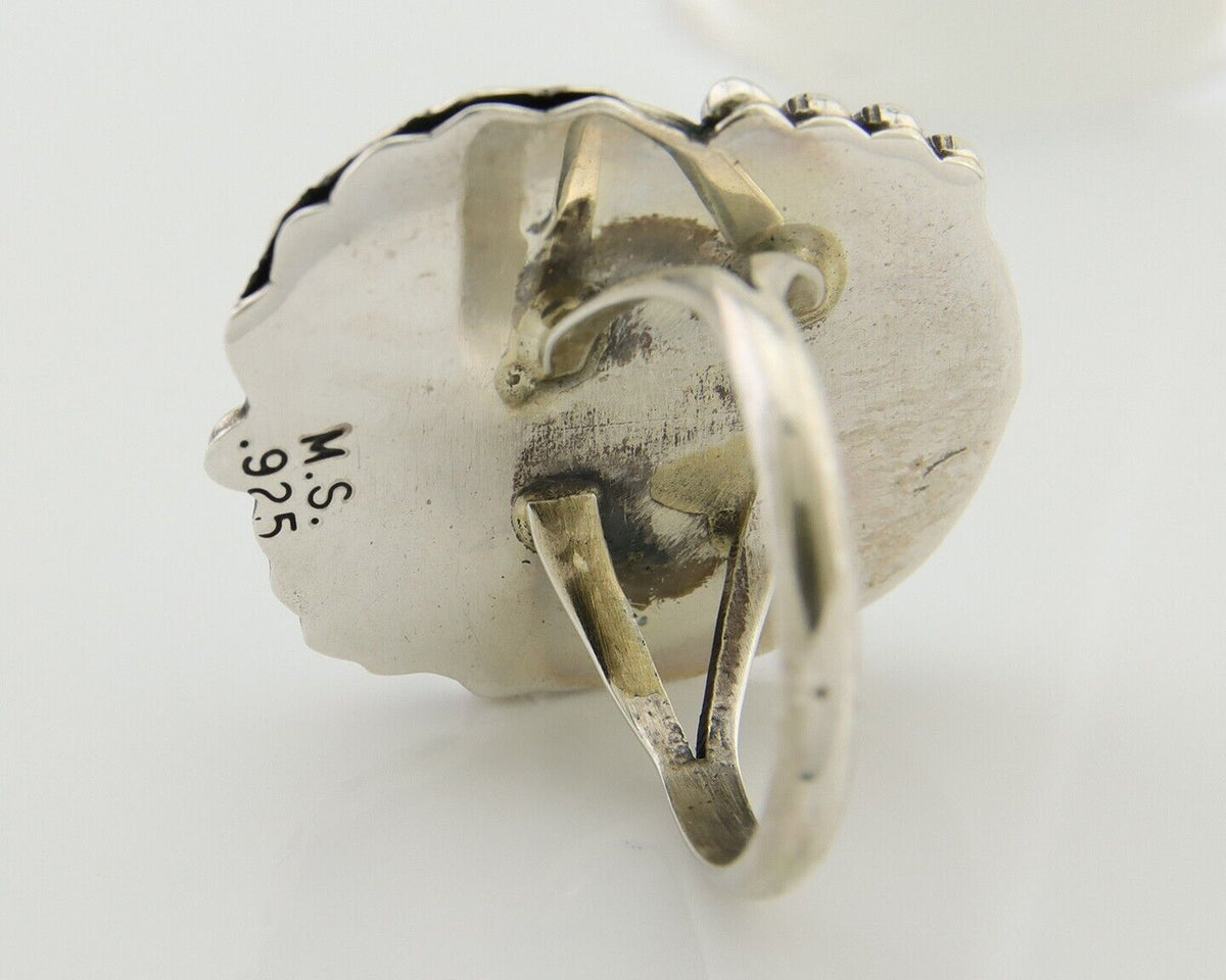 Navajo Ring .925 Silver Natural Slab Turquoise Artist Signed M. S. C.80's