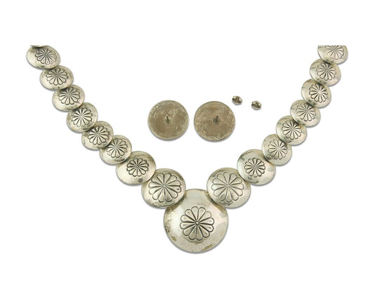 Vintage Navajo Bead Necklace 925 Siilver Turquoise Hand Stamped Native Artist