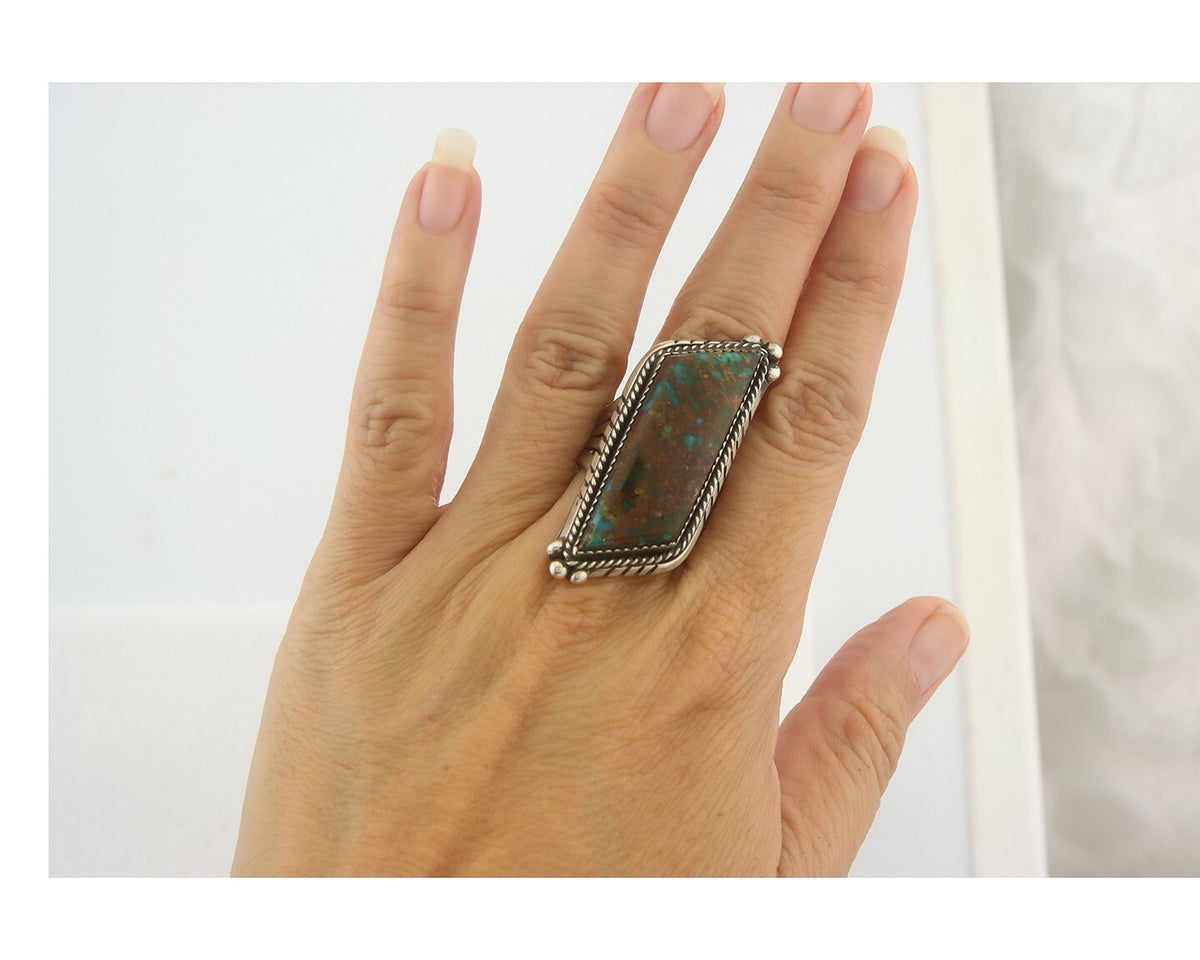 Vintage Navajo Ring 925 Sterling Authentic Turquoise Artist Signed TS Size 9.0