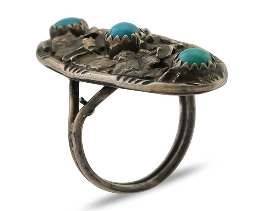 Vintage Navajo Ring 925 Silver Natural Turquoise Signed Number 3 Size 6.5 C.80's