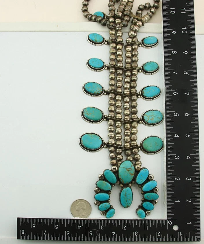 Navajo Squash Necklace Set Sterling Silver Turquoise Vintage Handmade