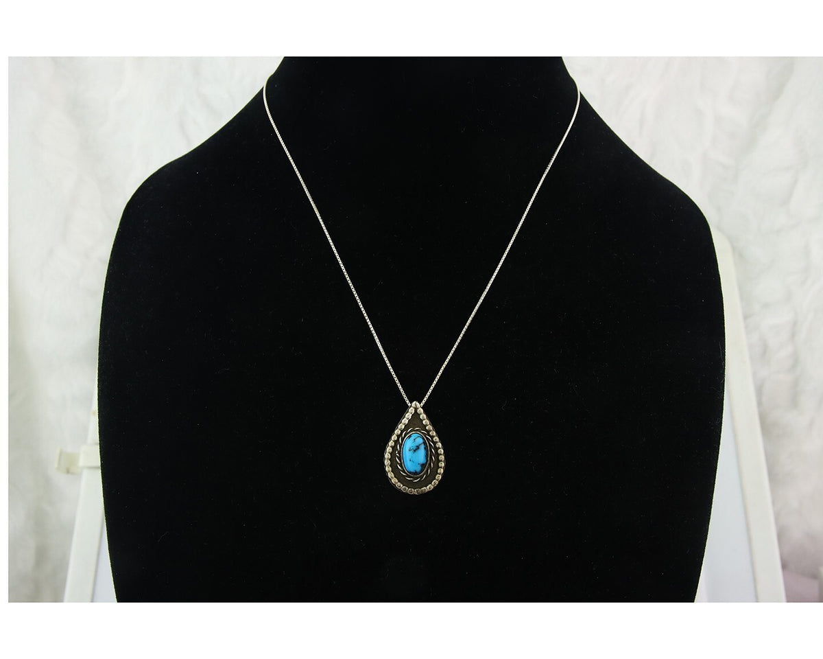 Navajo Sterling Silver Necklace Authentic Turquoise Vintage Handmade