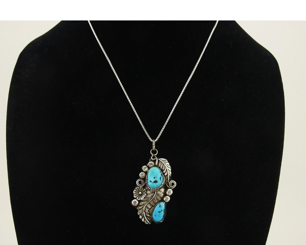 Navajo Necklace 925 Silver Natural Turquoise Artist Signed Harry Yazzie C.80's