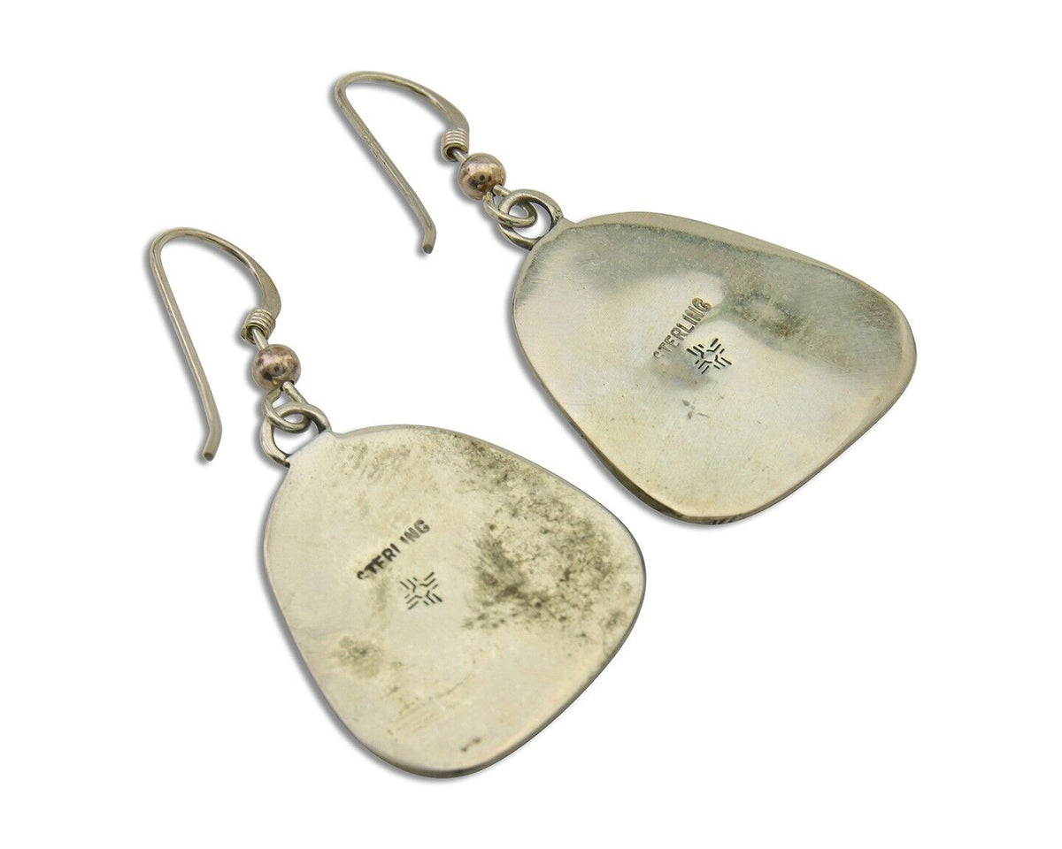 Navajo Earrings 925 Silver Natural Turquoise Artist Signed Sun West C80s