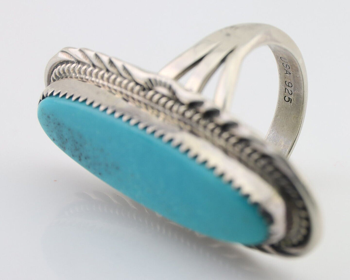 Navajo Ring 925 Silver Natural Blue Gem Turquoise Signed USA C.80's
