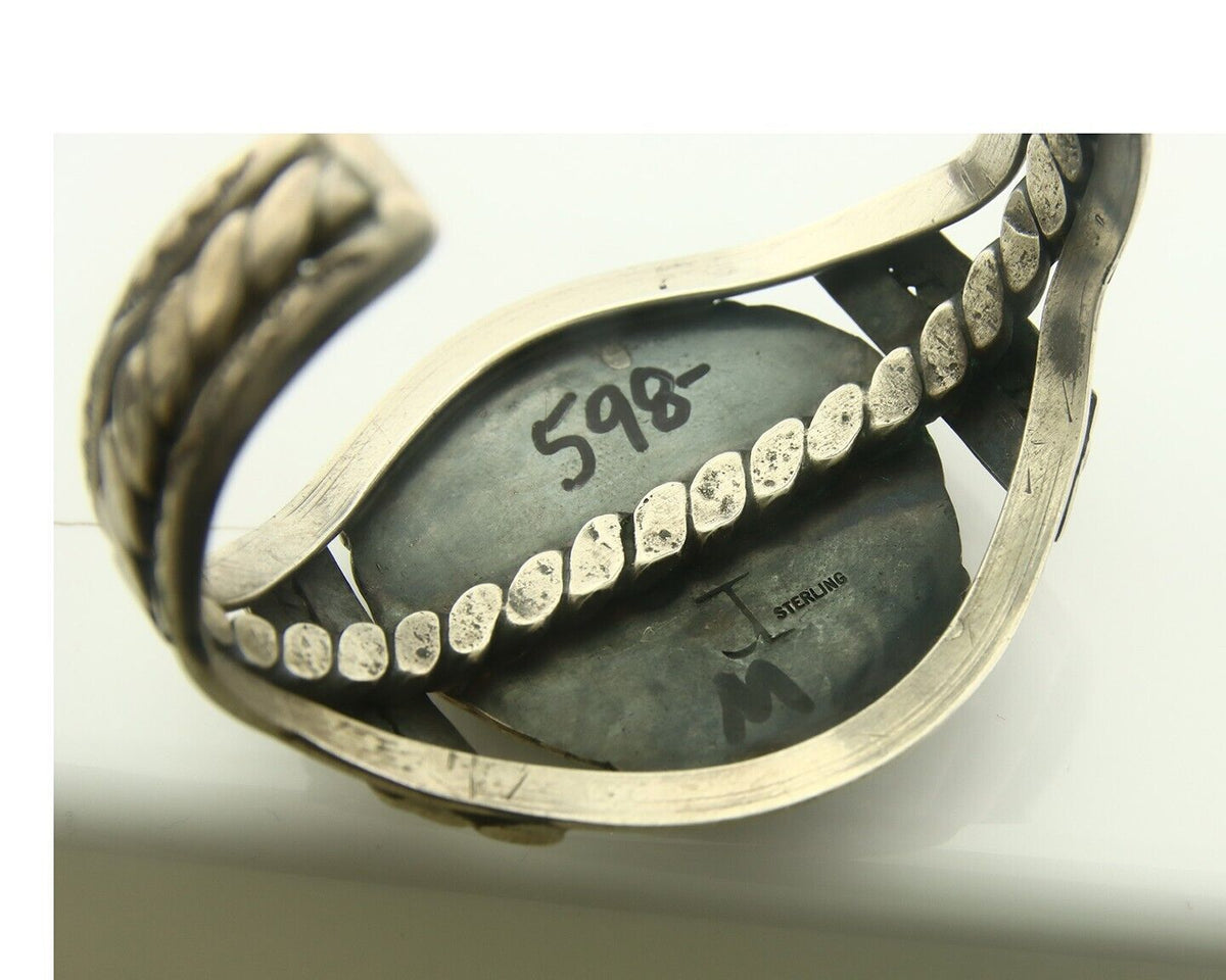 Navajo Bracelet 925 Silver Turquoise Cuff Artist Signed JTL C.80's