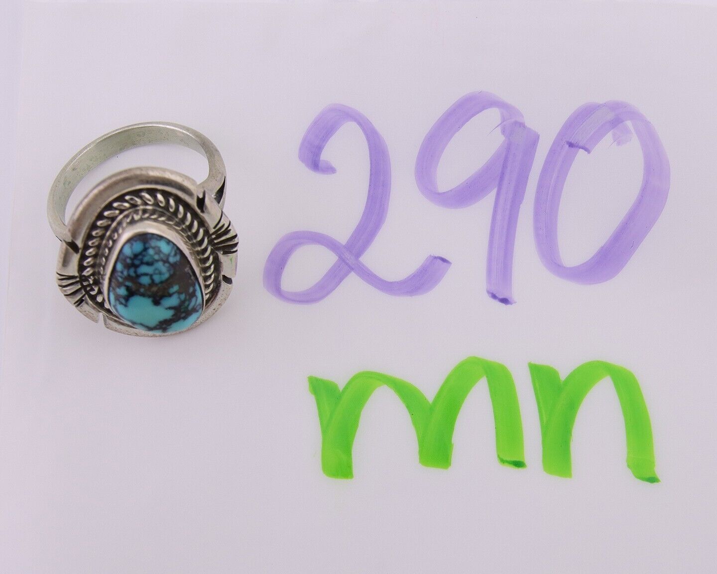 Navajo Ring 925 Silver Spiderweb Turquoise Signed Jon McCray C.80's