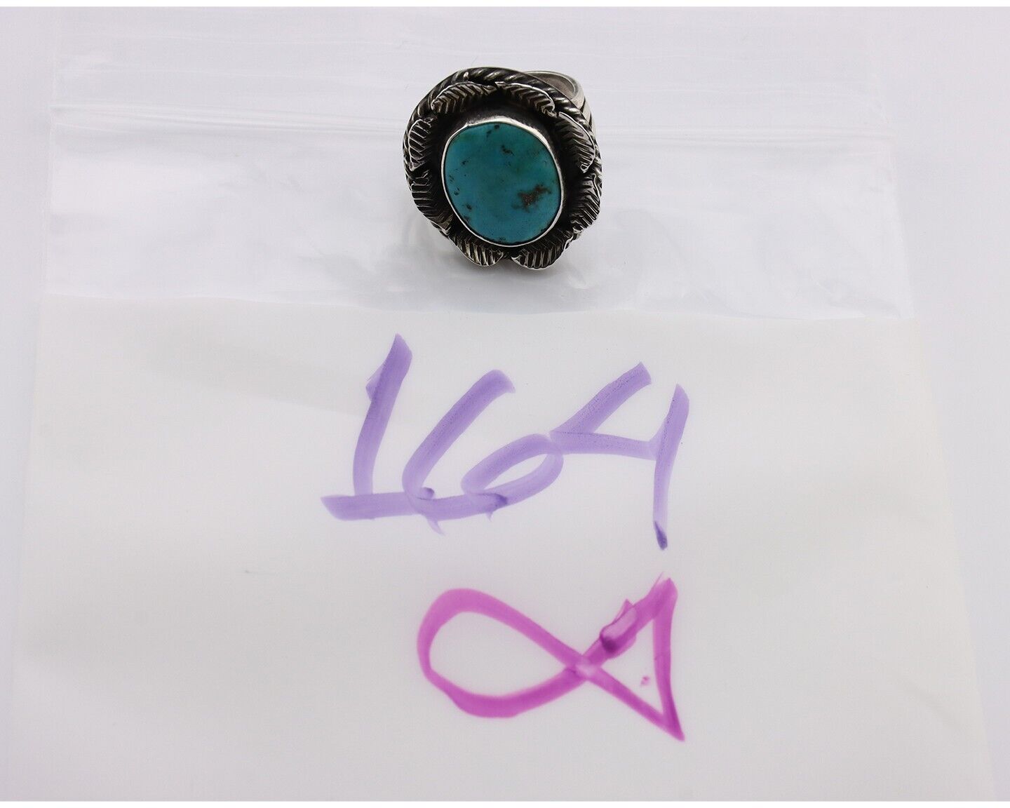 Navajo Ring 925 Silver Blue Turquoise Artist Signed DC C.80's