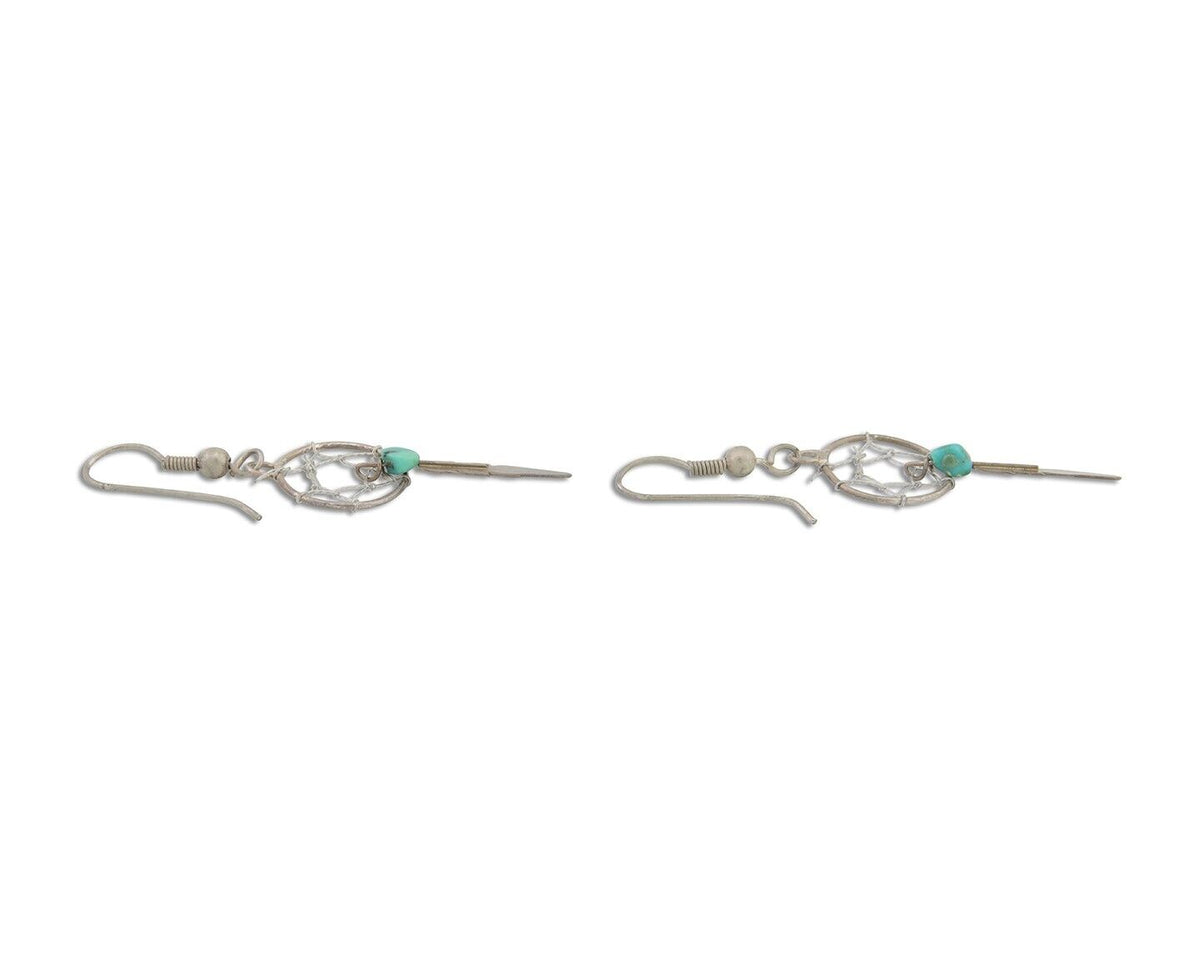 Navajo Dangle Dream Catcher Earrings 925 Silver Blue Turquoise Native Artist C80