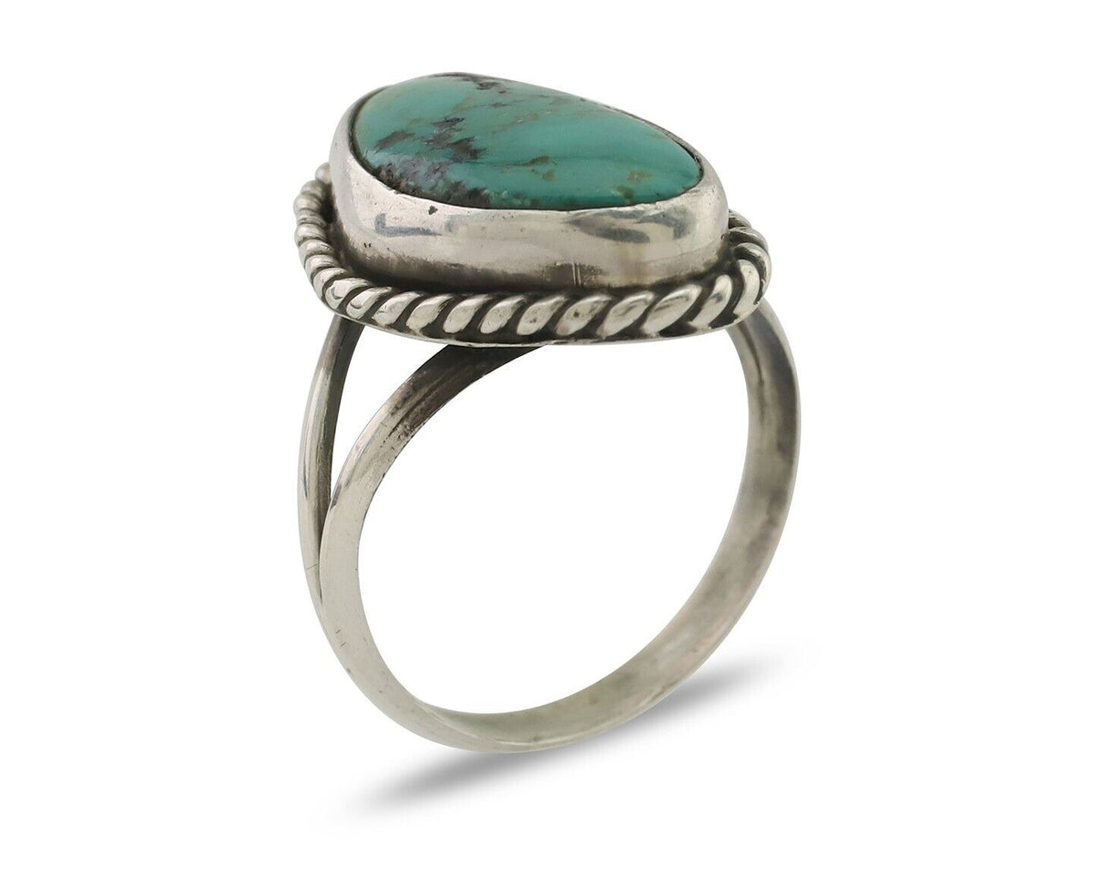 Navajo Ring 925 Silver Blue Gem Turquoise Artist Signed Rabbit Stick C.80's