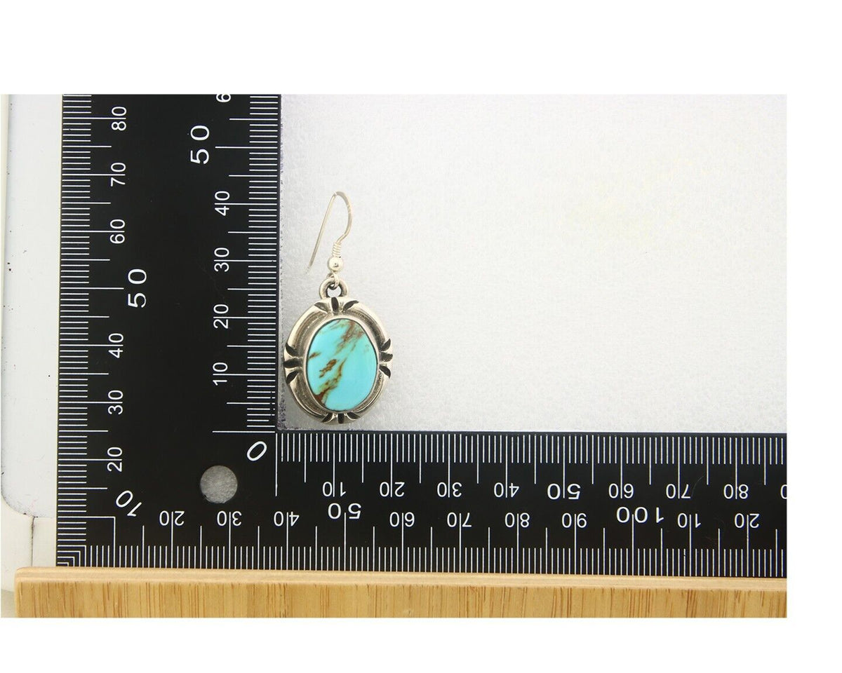 Navajo Earrings 925 Silver Eagle Natural Turquoise Signed Gecko C80s