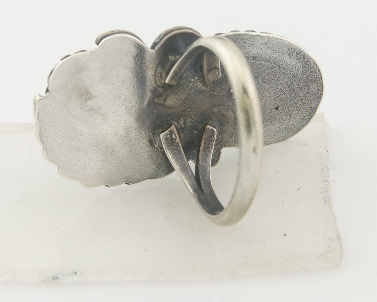 Navajo Ring 925 Sterling Natural Coral & Turquoise Native Artist C.80's Sz 7.25