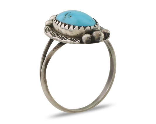 Navajo Ring 925 Silver Sleeping Beauty Turquoise Artist Signed SC C.80's