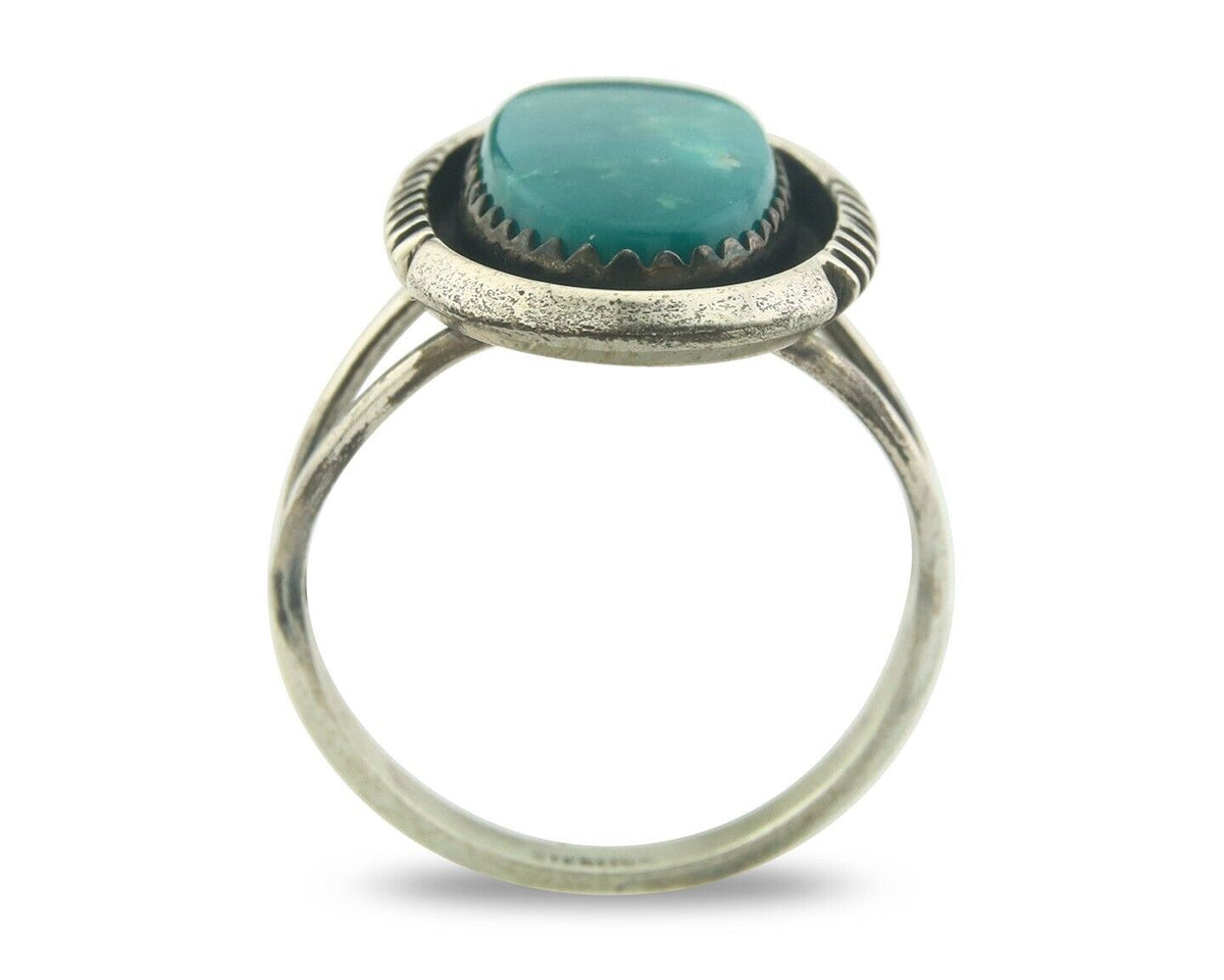 Navajo Ring 925 Sterling Natural Blue Turquoise Native Artist C.80's Size 8.0