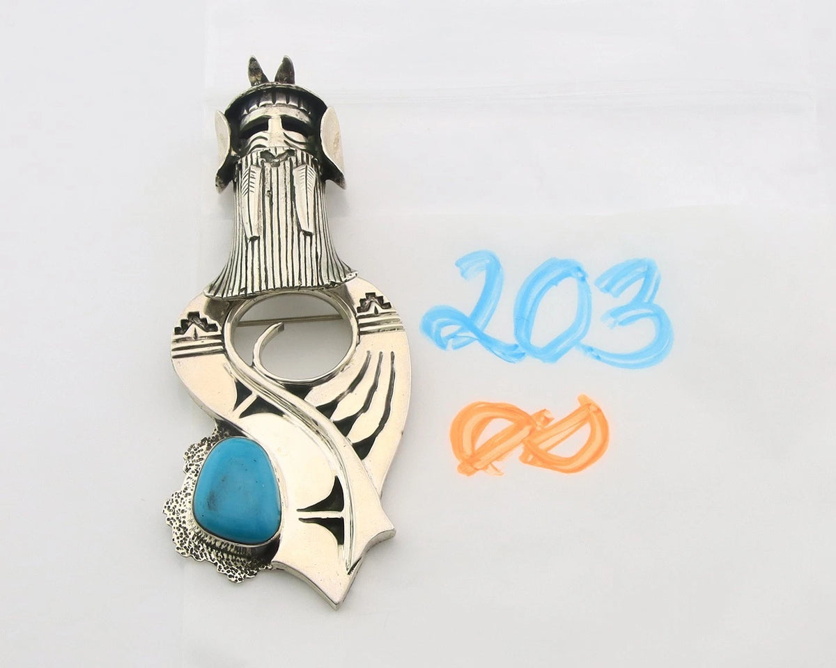 Navajo Pin Pendant Sterling Silver Turquoise Vintage Signed CF