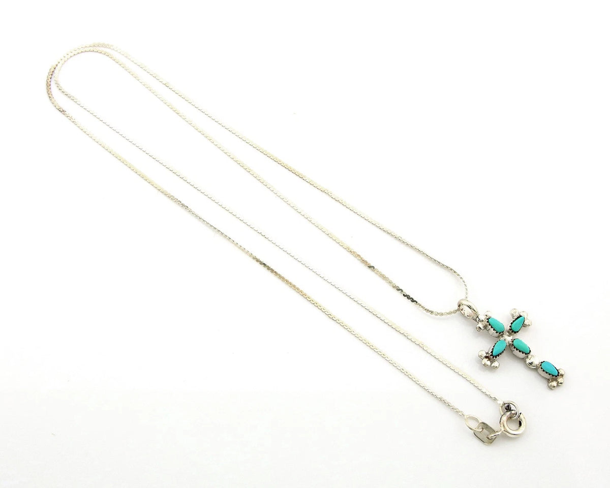 Navajo Cross Necklace Sterling Silver Blue Turquoise Vintage Handmade