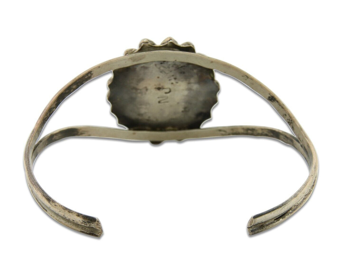 Navajo Bracelet 925 Silver Turquoise Cuff Artist Signed NJ C.80's
