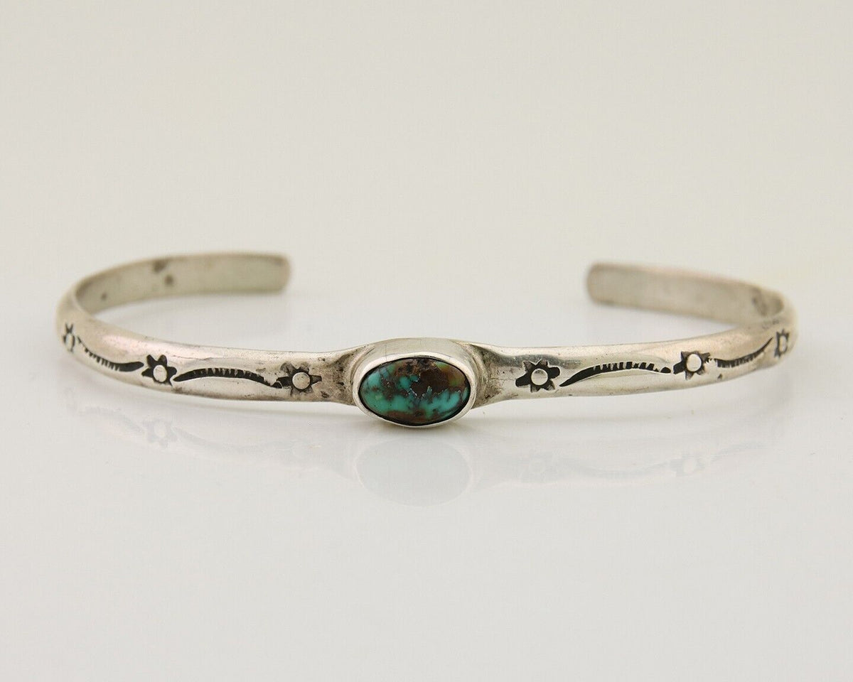 Navajo Hand Stamped Cuff Bracelet Turquoise 925 Silver Native American Artist