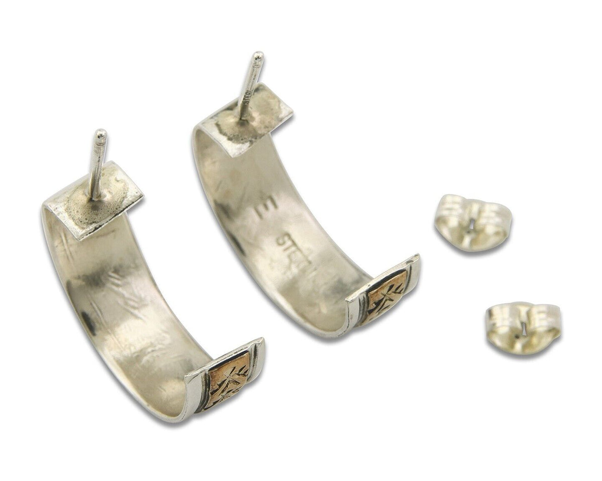 Navajo Hoop Earrings 925 Silver & Gold Artist Signed Randall Endito C.80's