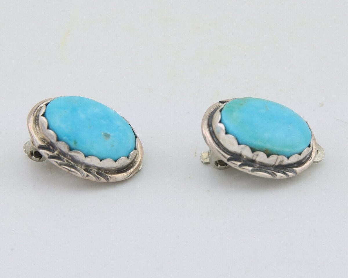 Navajo Paw Earrings 925 Silver Blue Turquoise Native American Artist C.80's
