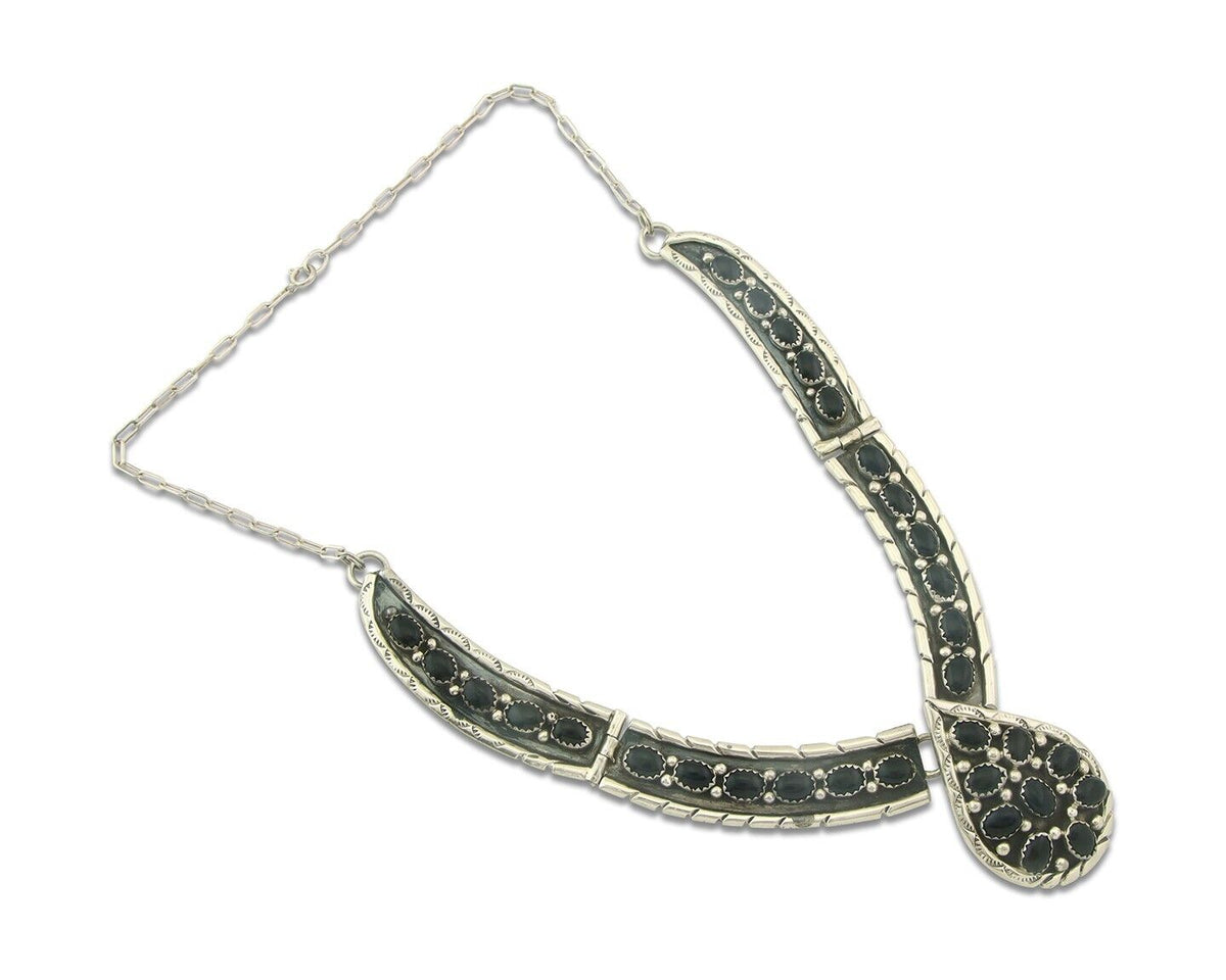 Vintage Navajo Necklace 925 Silver Natural Onyx Artist Signed ATP