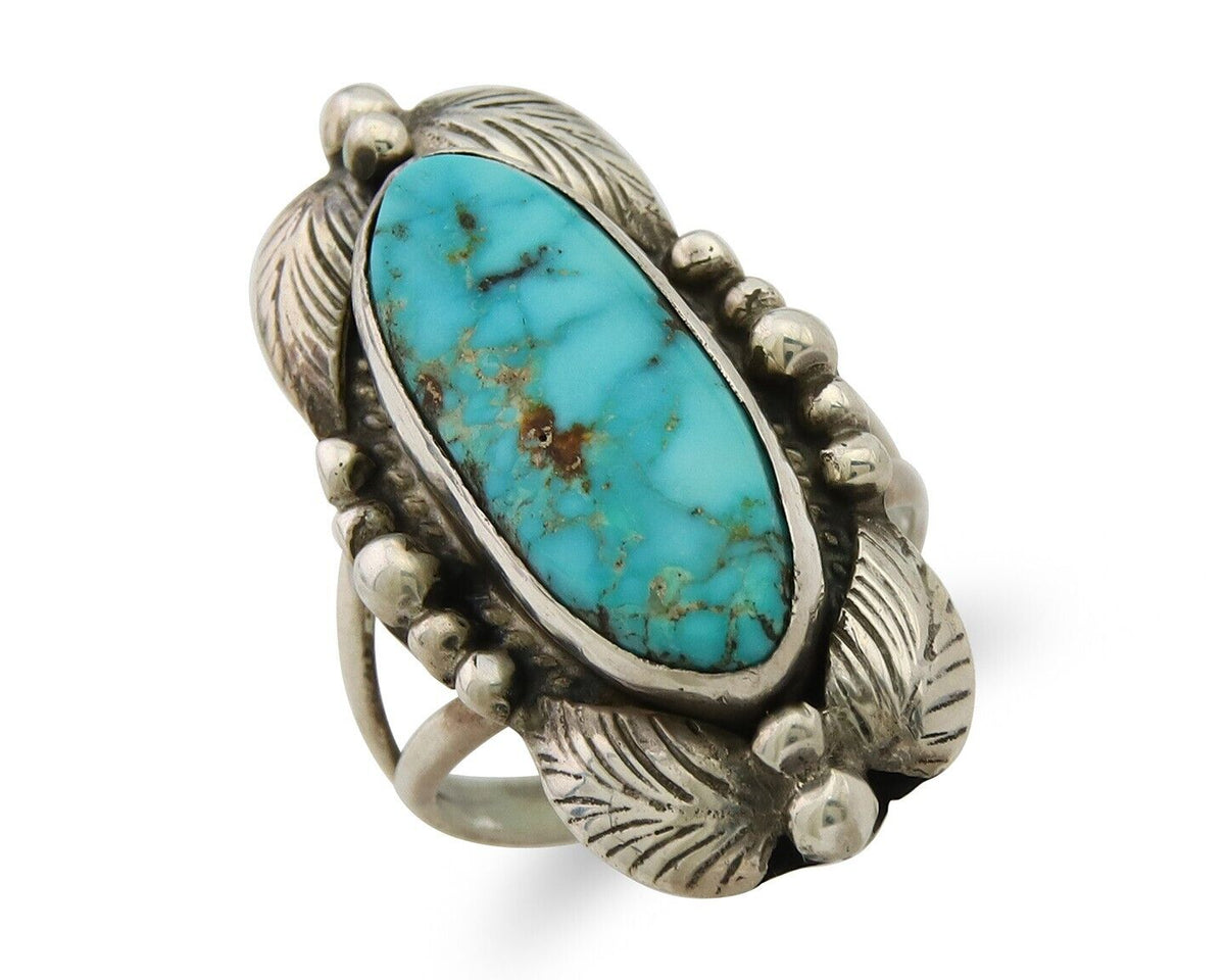 Navajo Ring .925 Sterling Blue Turquoise Artist Signed GR C.80's